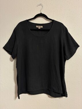 Flax Black Relaxed Short Sleeve Linen Tee